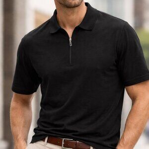 Salvatore Ferragamo Men’s Black Cotton Half-Zip Polo Shirt Classic Designer SZ L